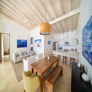Three Bedroom Peninsula Oceanfront Reef Villa Kitchen Living Room View