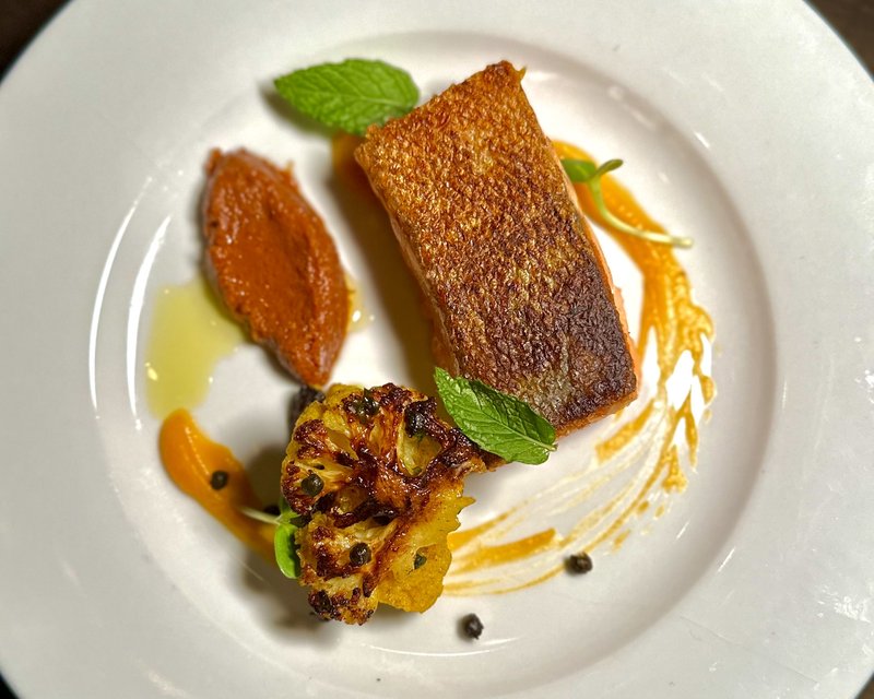 Wild Alaskan Salmon with Cauliflower and Carrot Puree