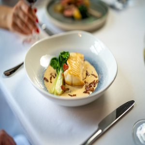 Roasted Ballycotton Monkfish Ballymaloe Cider Gubbeen Bacon Cream Shanagarry Pak Choi