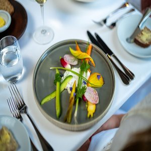 Whipped Macroom Lemon Ricotta With Baby Cucumber Yellow Courgettes Candied Beetroot
