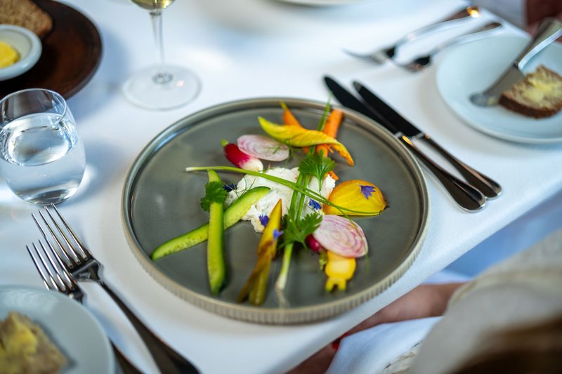 Whipped Macroom Lemon Ricotta With Baby Cucumber Yellow Courgettes Candied Beetroot