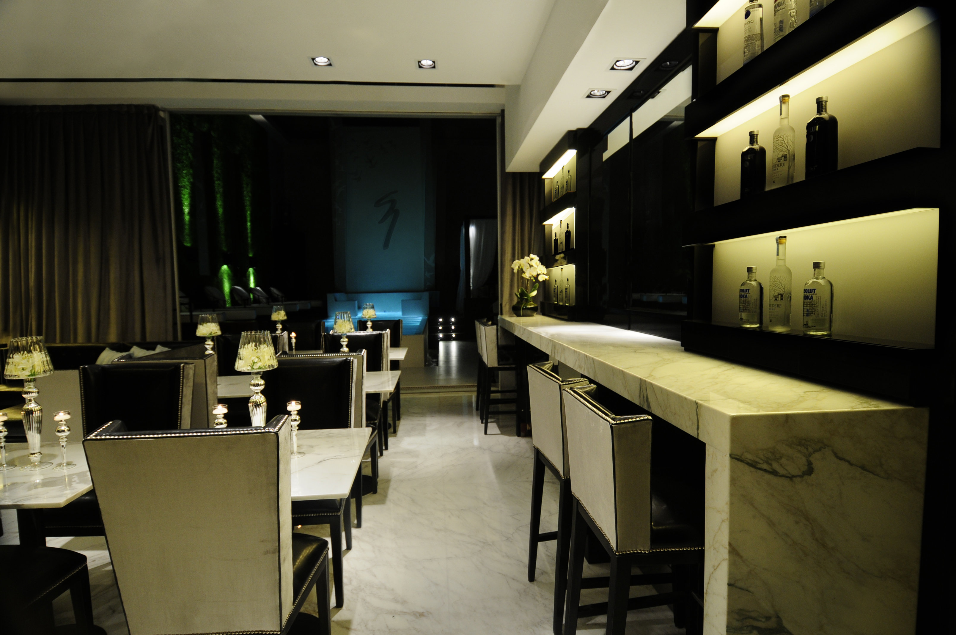 White marble lobby bar