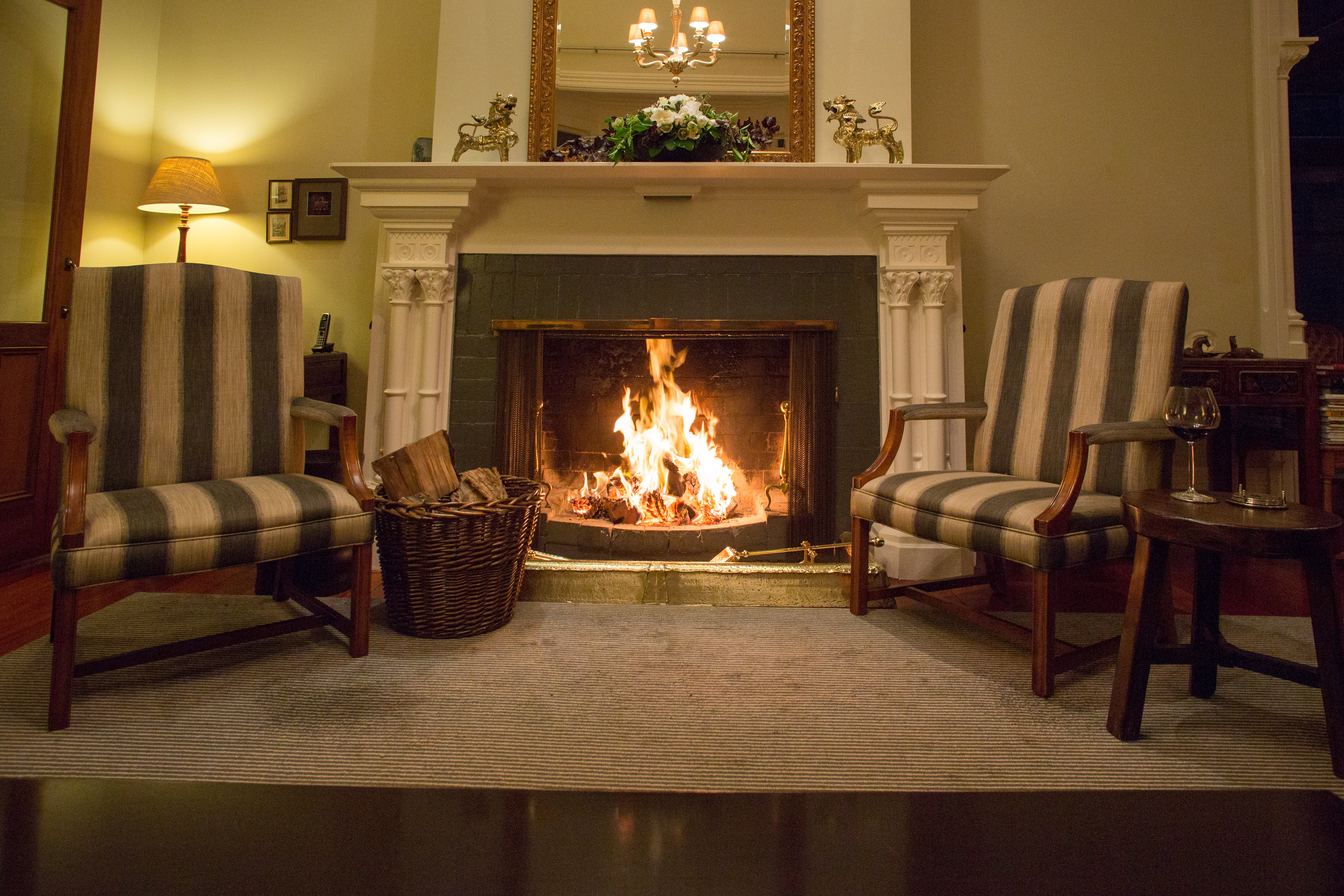 Greenhill Drawing Room Fire After Dinner