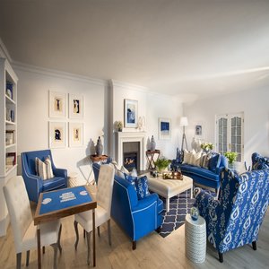 Blue Lounge with fireplace