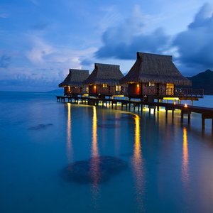 Overwater Bungalows by Night