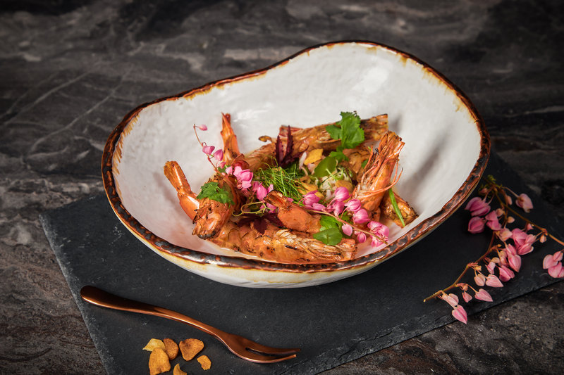 Half-Cooked Tiger Prawn with "Pla" Roasted Chilli Coconut Dressing